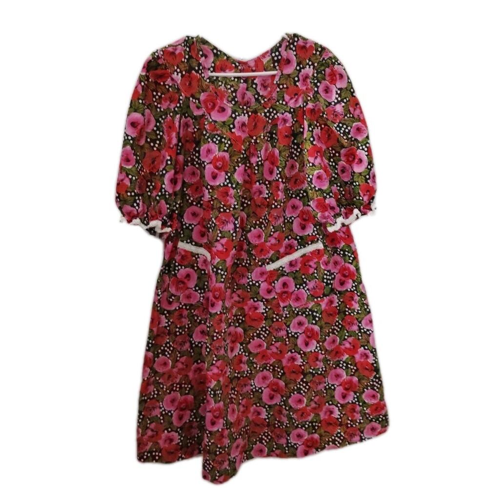 Vintage House Dress Handmade Floral One Size Boho Grandma Core Front pockets